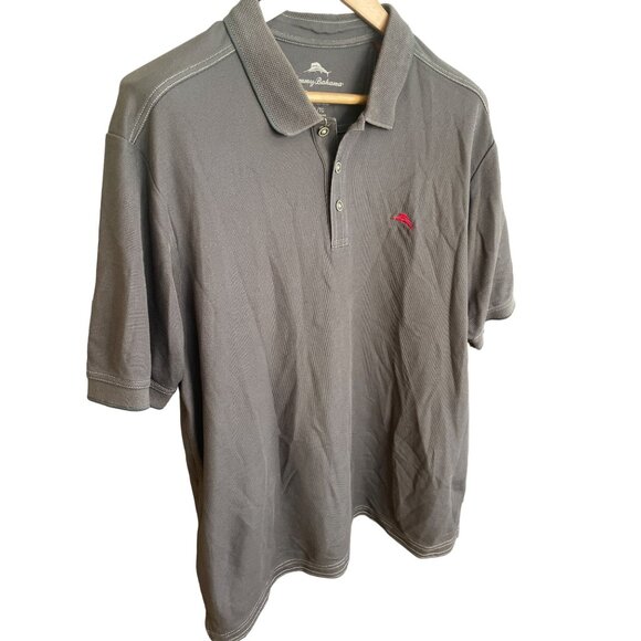 Tommy Bahama Mens Gray Polo Shirt Embroidered Red Marlin Logo Short Sleeve Sz XL - Picture 2 of 9